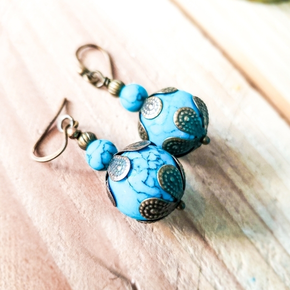 Handmade Turquoise Romantic Lady Blue Earrings - Picture 2 of 4